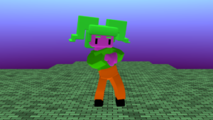 A dancing character in a halloween costume.