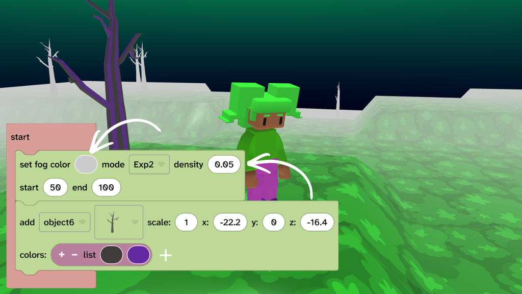 A 3D world with light fog settings.